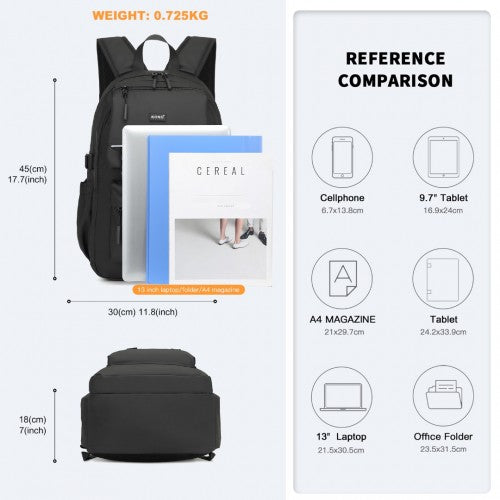 EQ2416 - Kono PVC Coated Urban Water-Resistant Backpack with Reflective Safety Straps and Multi-Compartment Design - Black | Neil's Luggage Store