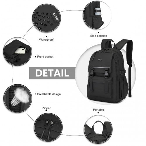 EQ2416 - Kono PVC Coated Urban Water-Resistant Backpack with Reflective Safety Straps and Multi-Compartment Design - Black | Neil's Luggage Store