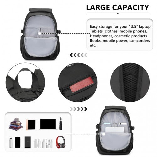 EQ2416 - Kono PVC Coated Urban Water-Resistant Backpack with Reflective Safety Straps and Multi-Compartment Design - Black | Neil's Luggage Store