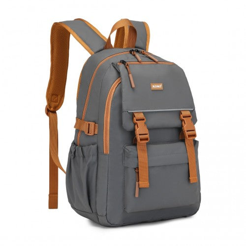 EQ2416 - Kono PVC Coated Urban Water-Resistant Backpack with Reflective Safety Straps and Multi-Compartment Design - Grey and Brown | Neil's Luggage Store