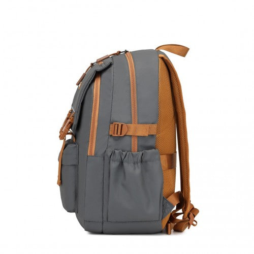EQ2416 - Kono PVC Coated Urban Water-Resistant Backpack with Reflective Safety Straps and Multi-Compartment Design - Grey and Brown | Neil's Luggage Store