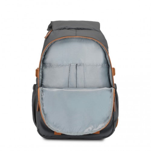 EQ2416 - Kono PVC Coated Urban Water-Resistant Backpack with Reflective Safety Straps and Multi-Compartment Design - Grey and Brown | Neil's Luggage Store