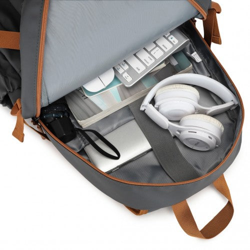 EQ2416 - Kono PVC Coated Urban Water-Resistant Backpack with Reflective Safety Straps and Multi-Compartment Design - Grey and Brown | Neil's Luggage Store