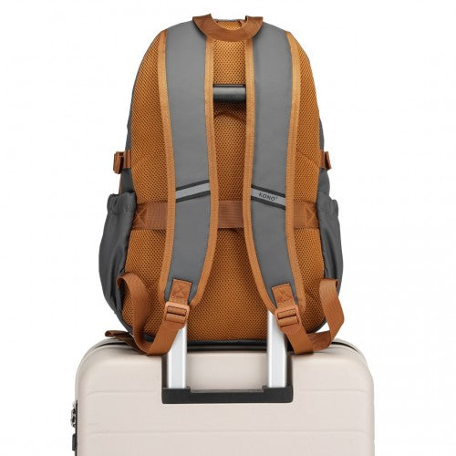 EQ2416 - Kono PVC Coated Urban Water-Resistant Backpack with Reflective Safety Straps and Multi-Compartment Design - Grey and Brown | Neil's Luggage Store