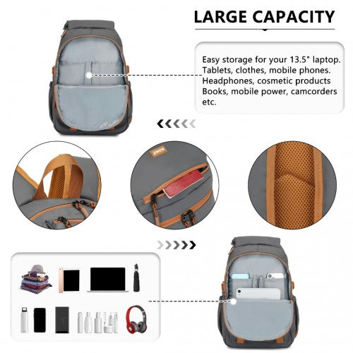 EQ2416 - Kono PVC Coated Urban Water-Resistant Backpack with Reflective Safety Straps and Multi-Compartment Design - Grey and Brown | Neil's Luggage Store
