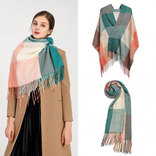 S6430 - Women Fashion Long Shawl Grid Tassel Winter Warm Lattice Large Scarf - Green | Neil's Luggage Store