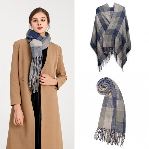 S6430 - Women Fashion Long Shawl Grid Tassel Winter Warm Lattice Large Scarf - Grey | Neil's Luggage Store