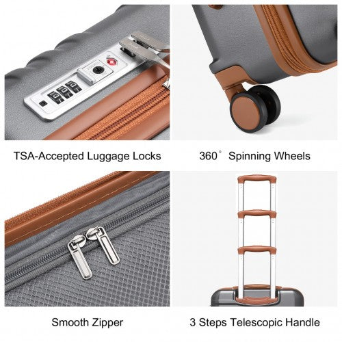 K2391L - British Traveller 20 Inch Durable Polycarbonate and ABS Hard Shell Suitcase With TSA Lock - Grey And Brown | Neil's Luggage Store