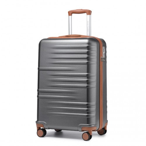 K2391L - British Traveller 20 Inch Durable Polycarbonate and ABS Hard Shell Suitcase With TSA Lock - Grey And Brown | Neil's Luggage Store
