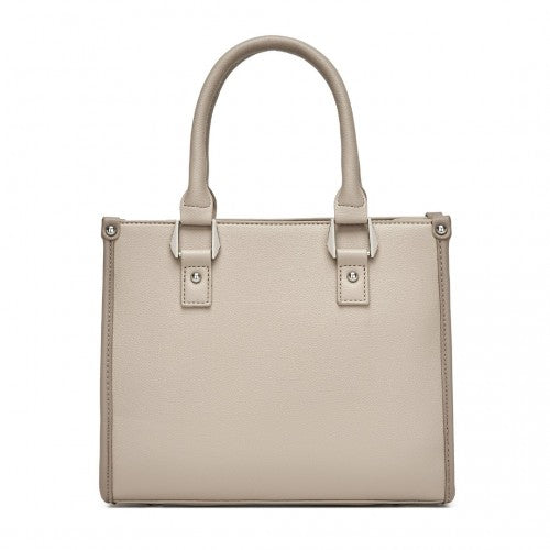 HBM2462 - Miss Lulu PU Leather Graceful Spacious Tote Bag with Woven Trim and Detachable Ethnic Strap - Khaki