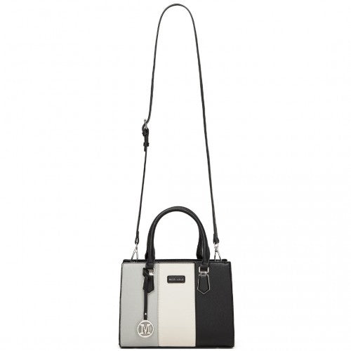 HBM2463 - MISS LULU PU Leather Three-Tone Stitched Shoulder Handbag - Stylish Daily Bag with Adjustable Strap - Grey