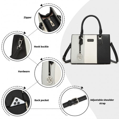 HBM2463 - MISS LULU PU Leather Three-Tone Stitched Shoulder Handbag - Stylish Daily Bag with Adjustable Strap - Grey
