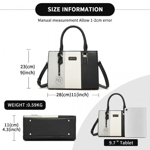 HBM2463 - MISS LULU PU Leather Three-Tone Stitched Shoulder Handbag - Stylish Daily Bag with Adjustable Strap - Grey