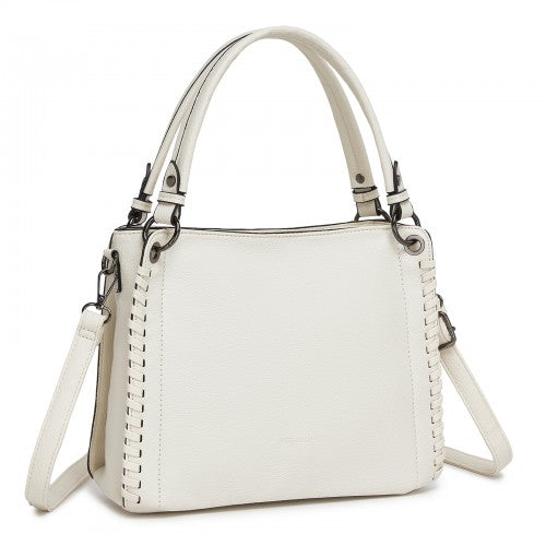 HBM2509 - Miss Lulu Textured PU Leather Crossbody Handbag with Woven Accents for Women - Beige | Neil's Luggage Store