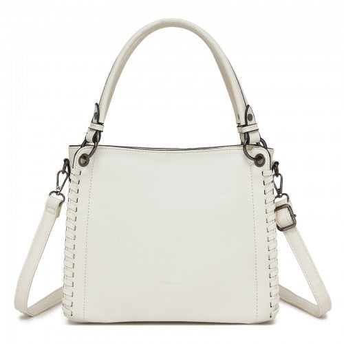 HBM2509 - Miss Lulu Textured PU Leather Crossbody Handbag with Woven Accents for Women - Beige | Neil's Luggage Store