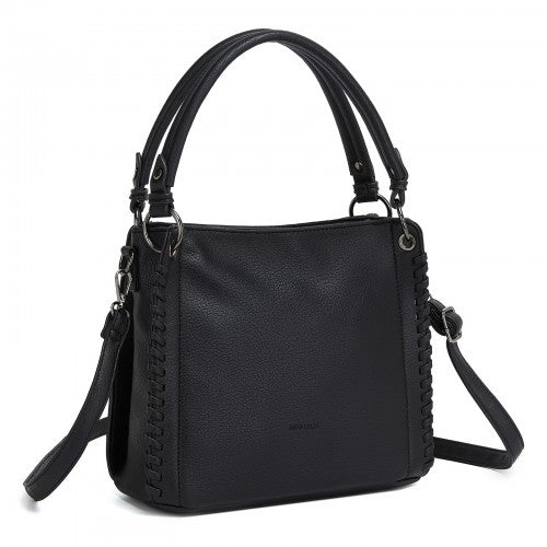 HBM2509 - Miss Lulu Textured PU Leather Crossbody Handbag with Woven Accents for Women - Black | Neil's Luggage Store
