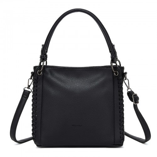 HBM2509 - Miss Lulu Textured PU Leather Crossbody Handbag with Woven Accents for Women - Black | Neil's Luggage Store