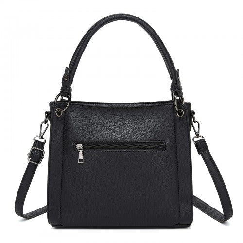 HBM2509 - Miss Lulu Textured PU Leather Crossbody Handbag with Woven Accents for Women - Black | Neil's Luggage Store
