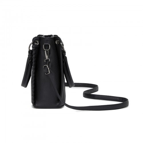 HBM2509 - Miss Lulu Textured PU Leather Crossbody Handbag with Woven Accents for Women - Black | Neil's Luggage Store