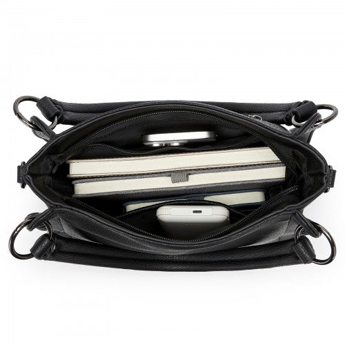 HBM2509 - Miss Lulu Textured PU Leather Crossbody Handbag with Woven Accents for Women - Black | Neil's Luggage Store