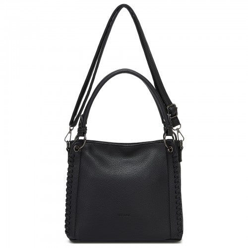 HBM2509 - Miss Lulu Textured PU Leather Crossbody Handbag with Woven Accents for Women - Black | Neil's Luggage Store