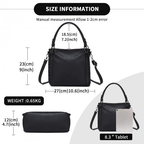 HBM2509 - Miss Lulu Textured PU Leather Crossbody Handbag with Woven Accents for Women - Black | Neil's Luggage Store