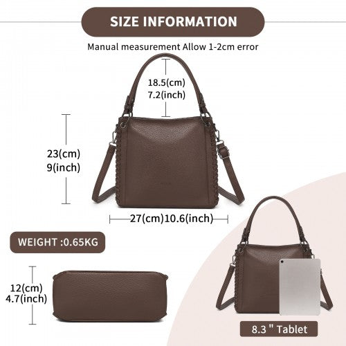 HBM2509 - Miss Lulu Textured PU Leather Crossbody Handbag with Woven Accents for Women - Brown by LuluBags
