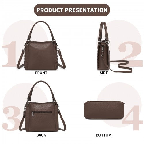 HBM2509 - Miss Lulu Textured PU Leather Crossbody Handbag with Woven Accents for Women - Brown by LuluBags