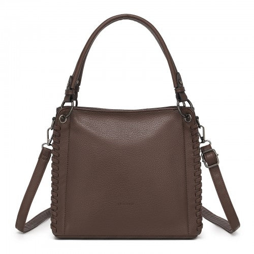 HBM2509 - Miss Lulu Textured PU Leather Crossbody Handbag with Woven Accents for Women - Brown by LuluBags