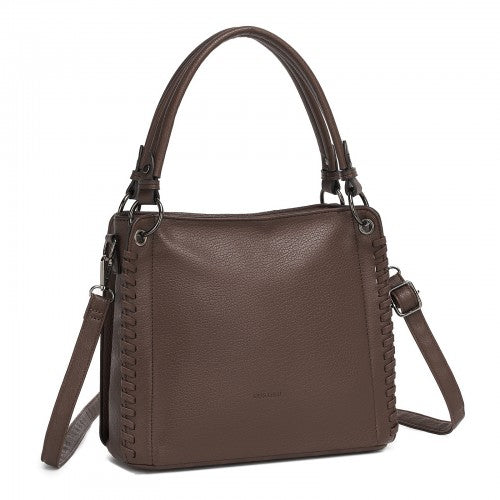 HBM2509 - Miss Lulu Textured PU Leather Crossbody Handbag with Woven Accents for Women - Brown by LuluBags