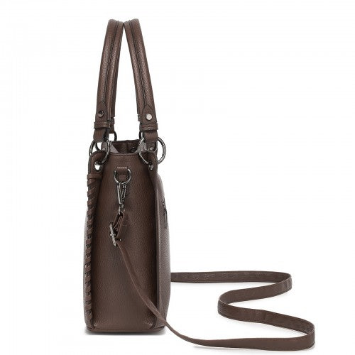HBM2509 - Miss Lulu Textured PU Leather Crossbody Handbag with Woven Accents for Women - Brown by LuluBags