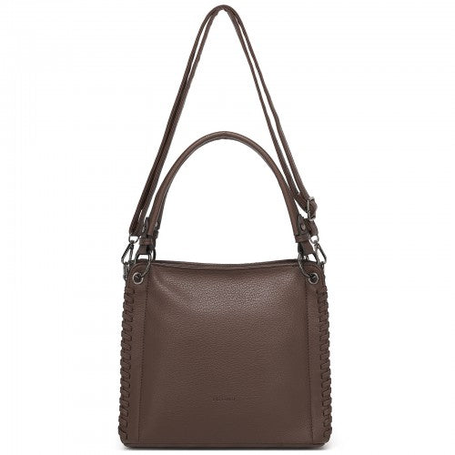 HBM2509 - Miss Lulu Textured PU Leather Crossbody Handbag with Woven Accents for Women - Brown by LuluBags