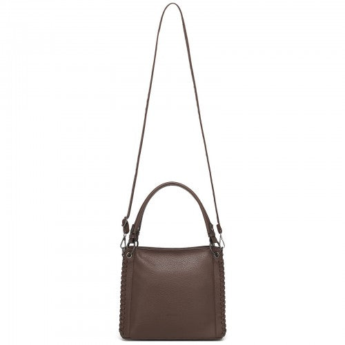 HBM2509 - Miss Lulu Textured PU Leather Crossbody Handbag with Woven Accents for Women - Brown by LuluBags
