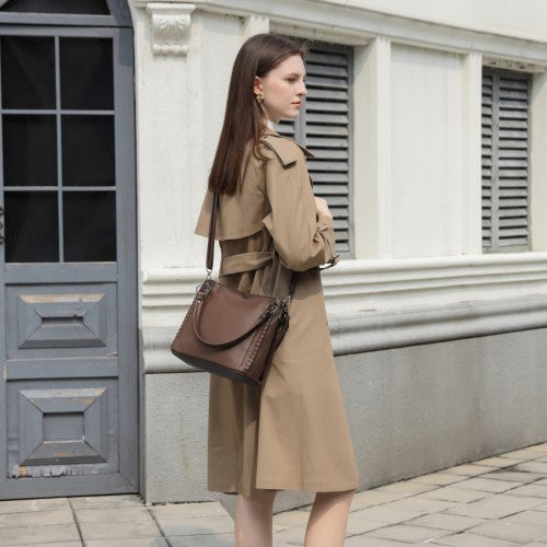 HBM2509 - Miss Lulu Textured PU Leather Crossbody Handbag with Woven Accents for Women - Brown by LuluBags