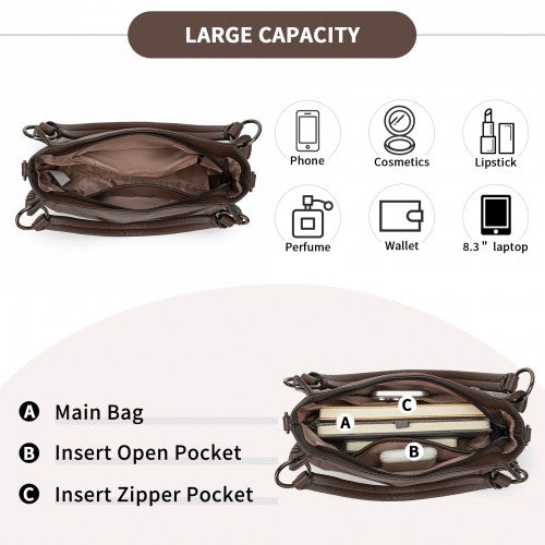 HBM2509 - Miss Lulu Textured PU Leather Crossbody Handbag with Woven Accents for Women - Brown by LuluBags