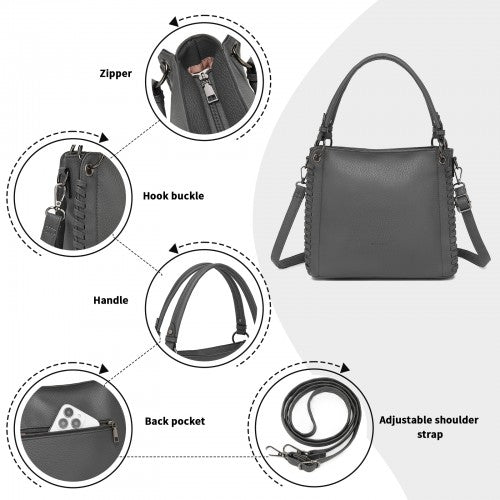 HBM2509 - Miss Lulu Textured PU Leather Crossbody Handbag with Woven Accents for Women - Grey | Neil's Luggage Store