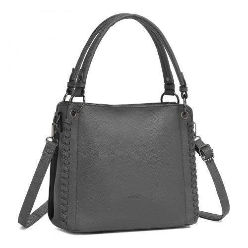 HBM2509 - Miss Lulu Textured PU Leather Crossbody Handbag with Woven Accents for Women - Grey | Neil's Luggage Store