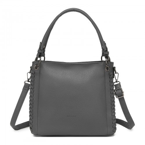 HBM2509 - Miss Lulu Textured PU Leather Crossbody Handbag with Woven Accents for Women - Grey | Neil's Luggage Store