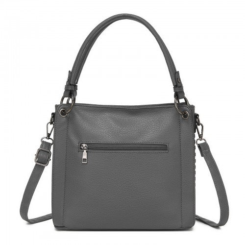 HBM2509 - Miss Lulu Textured PU Leather Crossbody Handbag with Woven Accents for Women - Grey | Neil's Luggage Store
