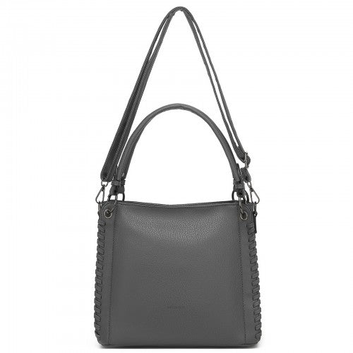 HBM2509 - Miss Lulu Textured PU Leather Crossbody Handbag with Woven Accents for Women - Grey | Neil's Luggage Store