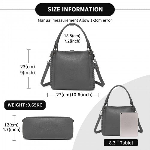 HBM2509 - Miss Lulu Textured PU Leather Crossbody Handbag with Woven Accents for Women - Grey | Neil's Luggage Store