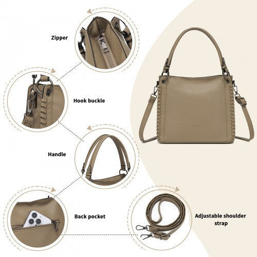 HBM2509 - Miss Lulu Textured PU Leather Crossbody Handbag with Woven Accents for Women - Khaki | Neil's Luggage Store