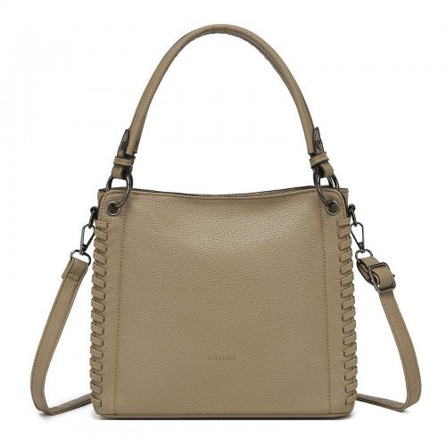 HBM2509 - Miss Lulu Textured PU Leather Crossbody Handbag with Woven Accents for Women - Khaki | Neil's Luggage Store
