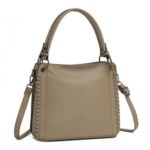 HBM2509 - Miss Lulu Textured PU Leather Crossbody Handbag with Woven Accents for Women - Khaki | Neil's Luggage Store