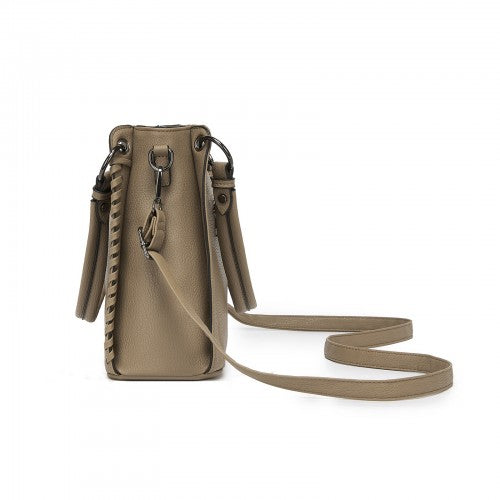 HBM2509 - Miss Lulu Textured PU Leather Crossbody Handbag with Woven Accents for Women - Khaki | Neil's Luggage Store