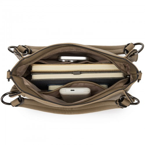 HBM2509 - Miss Lulu Textured PU Leather Crossbody Handbag with Woven Accents for Women - Khaki | Neil's Luggage Store