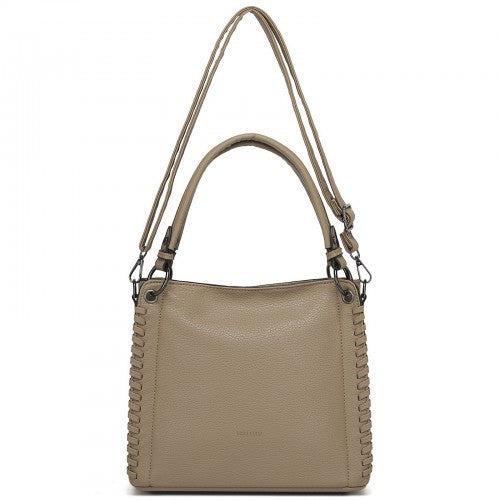 HBM2509 - Miss Lulu Textured PU Leather Crossbody Handbag with Woven Accents for Women - Khaki | Neil's Luggage Store
