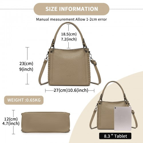 HBM2509 - Miss Lulu Textured PU Leather Crossbody Handbag with Woven Accents for Women - Khaki | Neil's Luggage Store