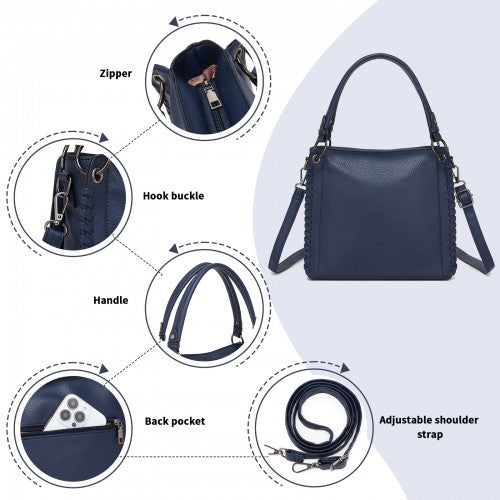 HBM2509 - Miss Lulu Textured PU Leather Crossbody Handbag with Woven Accents for Women - Navy | Neil's Luggage Store