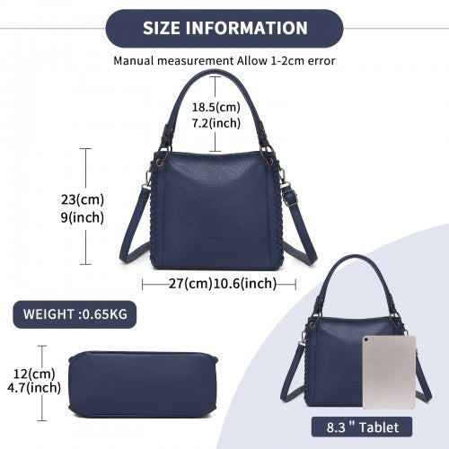 HBM2509 - Miss Lulu Textured PU Leather Crossbody Handbag with Woven Accents for Women - Navy | Neil's Luggage Store